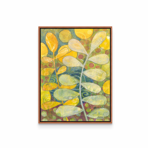 a painting of yellow and green leaves