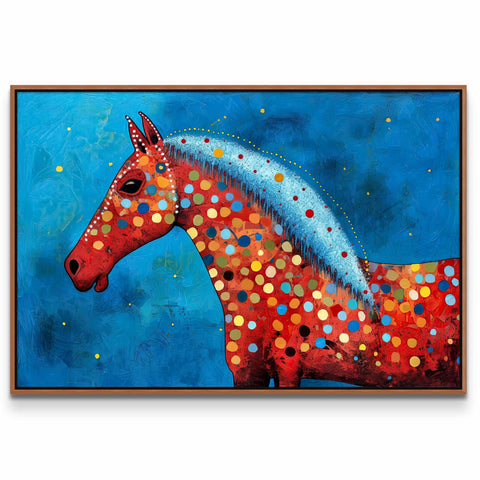 a painting of a horse on a blue background