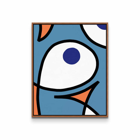 a painting of an eye with blue and orange colors