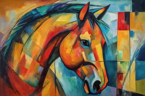 a painting of a horse on a colorful background