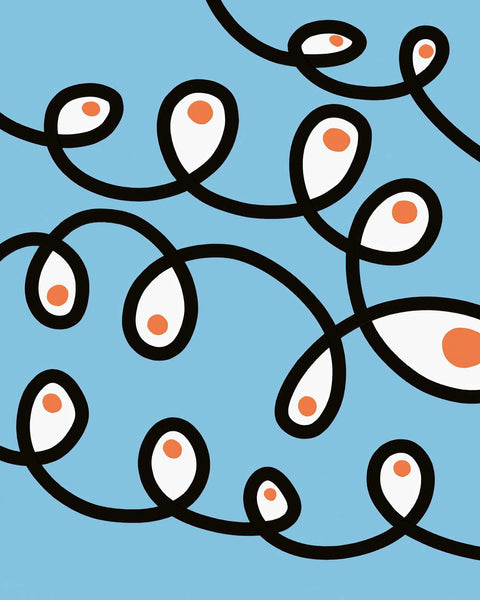 a drawing of a bunch of orange dots on a blue background