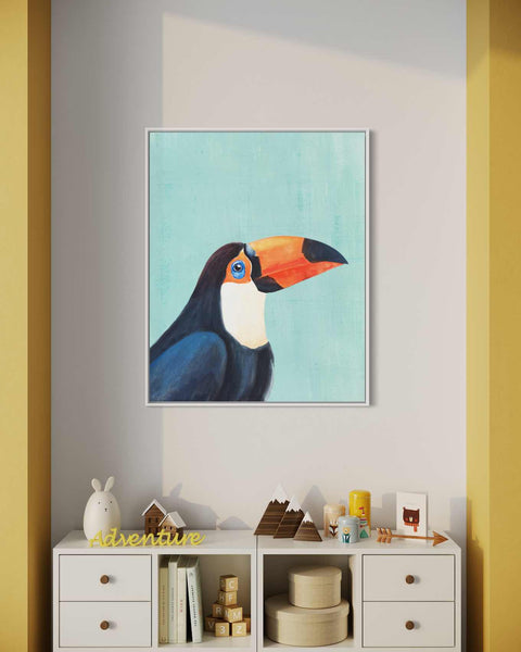 a painting of a toucan bird on a wall