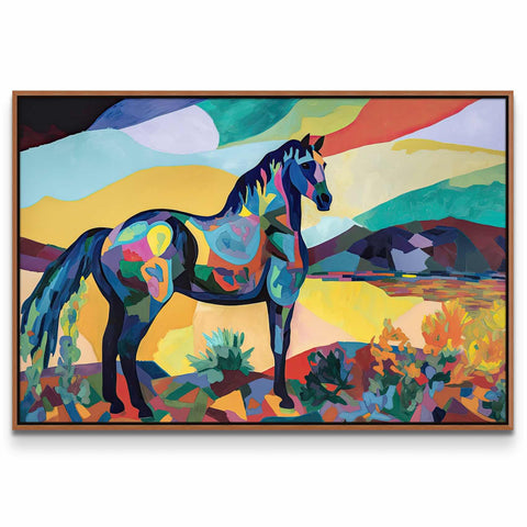 a painting of a horse standing in a field