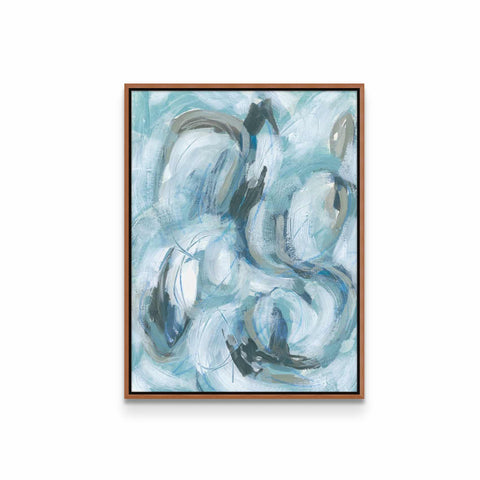 an abstract painting with blue and gray colors