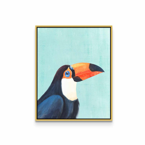 a painting of a toucan bird on a blue background