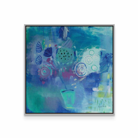 a painting with blue and green colors