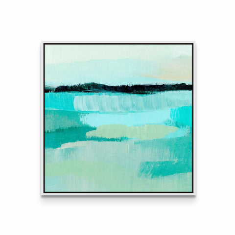 a painting with a blue and green color scheme
