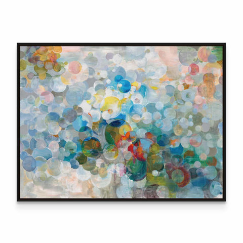 an abstract painting with circles on a white background