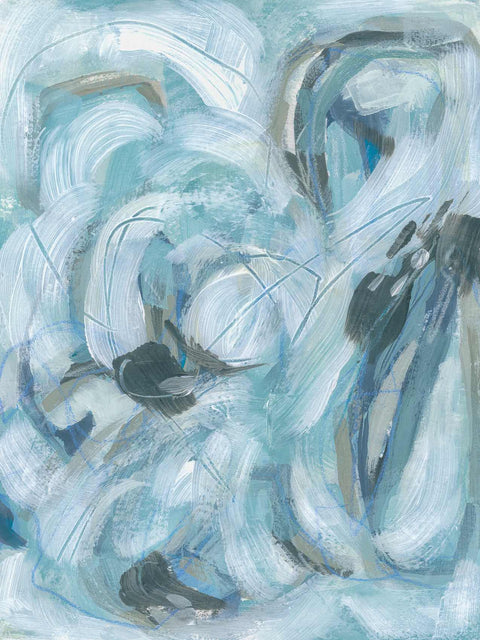 an abstract painting of blue and white colors