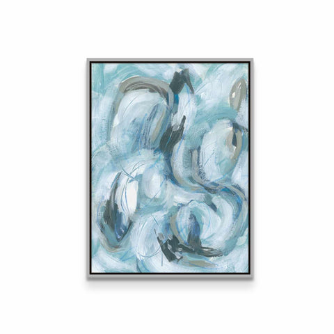 an abstract painting of blue and gray colors
