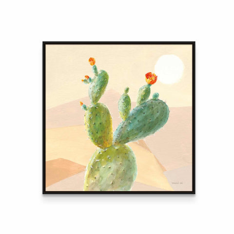 a painting of a cactus with a sun in the background