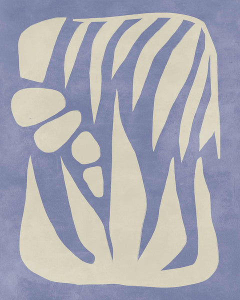 a blue and white painting of a vase