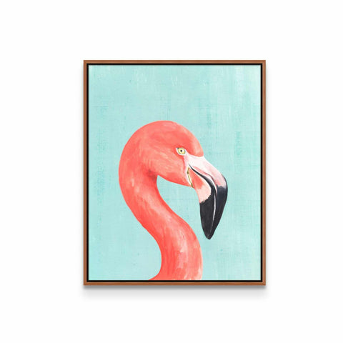 a painting of a pink flamingo on a blue background