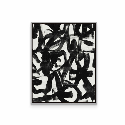 a black and white painting on a white wall