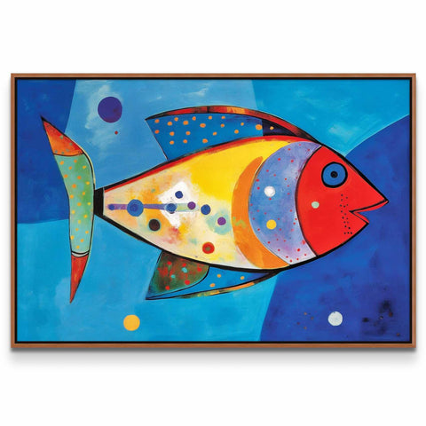 a painting of a fish on a blue background