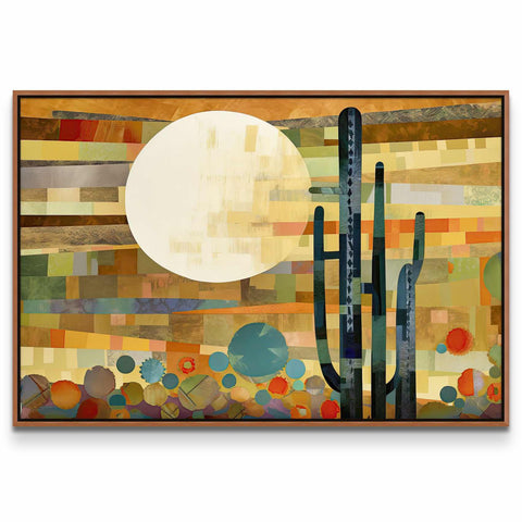 a painting of a cactus with a full moon in the background