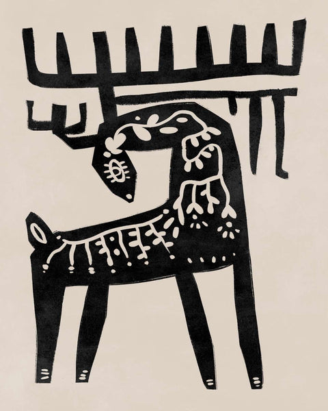 a black and white drawing of a deer