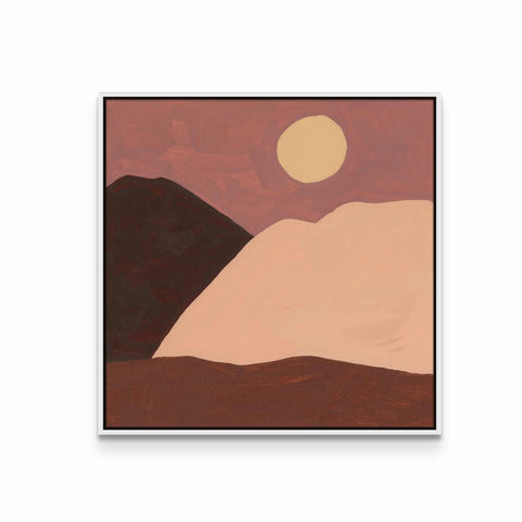 a painting of a mountain with a sunset in the background