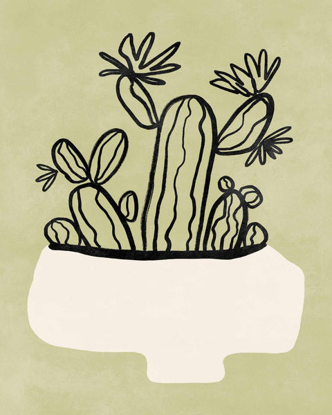 a drawing of a cactus in a white pot