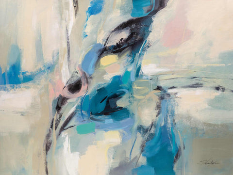 an abstract painting of blue and white colors