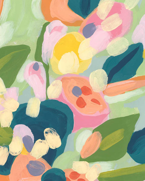 a painting of a bunch of flowers on a green background