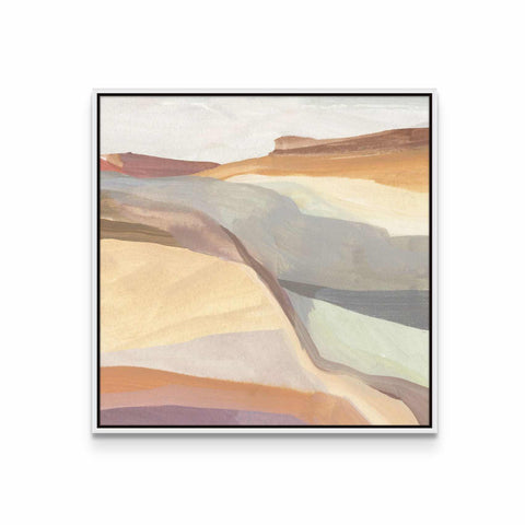 a painting of a desert landscape in pastel tones