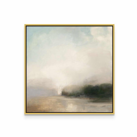 a painting on a white wall with a gold frame