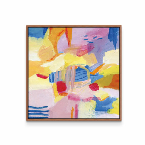 a painting of a colorful abstract painting on a white wall