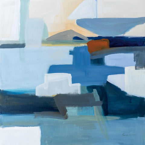 an abstract painting of blue and white colors