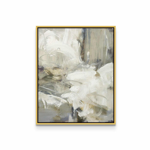 a painting hanging on a wall with a gold frame