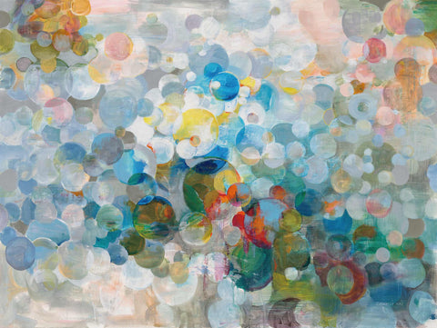 a painting of a vase filled with lots of bubbles