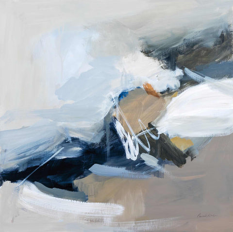 a painting of a white and blue abstract painting