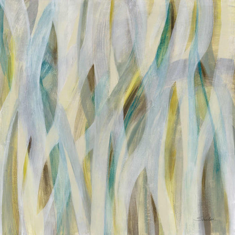 an abstract painting of leaves on a white background