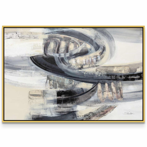 an abstract painting with a gold frame
