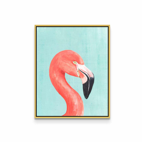 a painting of a pink flamingo on a blue background