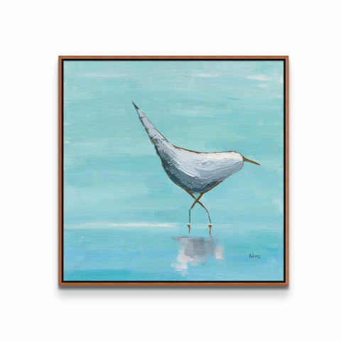 a painting of a bird standing in the water