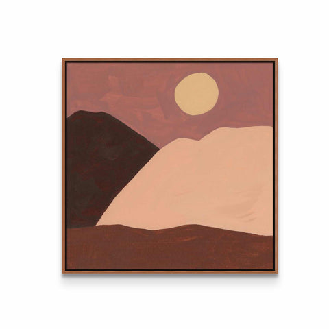 a painting of a mountain with a sunset in the background