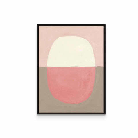 a painting with a pink, white, and grey color scheme