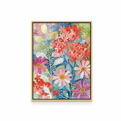 a painting of colorful flowers on a white background