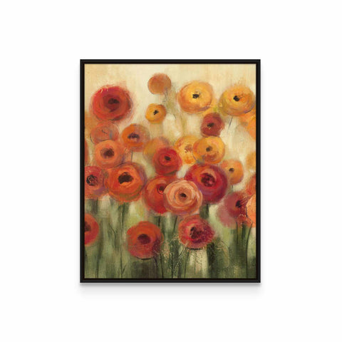 a painting of red and yellow flowers on a white background