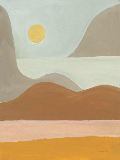 a painting of a sunset over a desert landscape