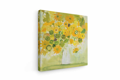 a painting of sunflowers in a white vase