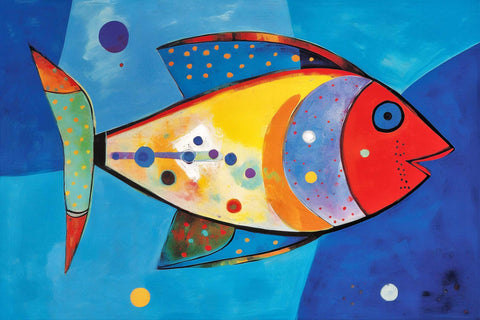 a painting of a fish on a blue background