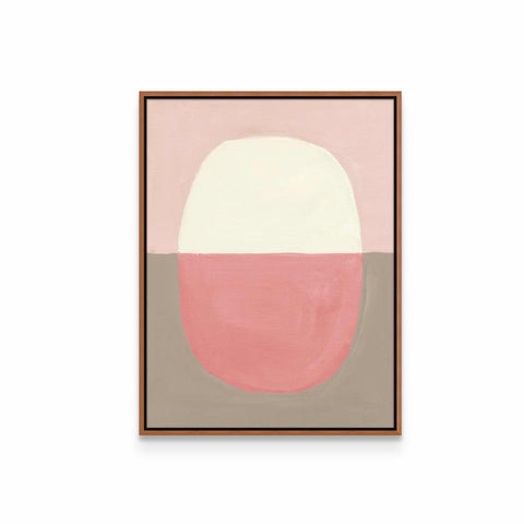 a painting with a pink, white, and brown color scheme