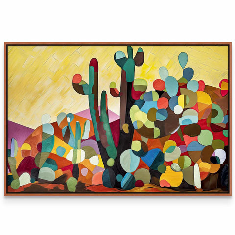 a painting of a desert with cacti