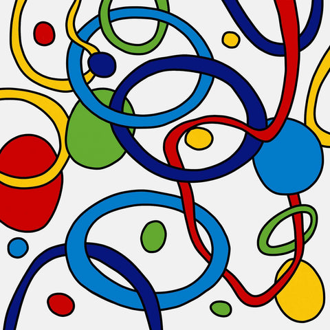 a colorful abstract painting with circles and dots