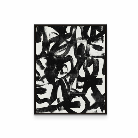 a black and white painting on a white wall