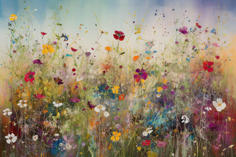 a painting of a field full of flowers