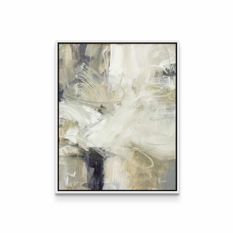 an abstract painting with white and grey colors