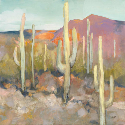 a painting of a desert scene with cacti
